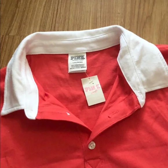 NWT PINK Rugby Logo Collared Shirt LARGE/XL Retails $50 - Picture 3 of 9